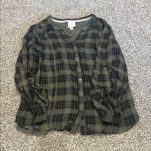 Knox Rose Green Plaid Blouse